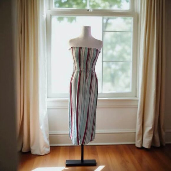 STRAPLESS COLORFUL PINSTRIPE ROMPER - Picture 1 of 5